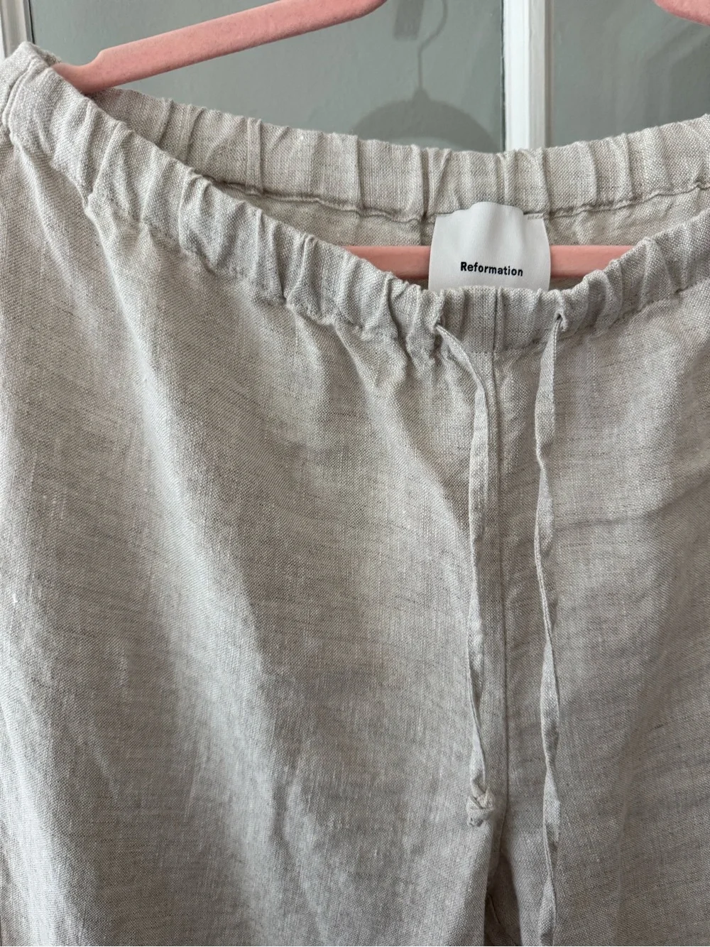 Reformation Olina Wide-Leg Linen Pants — Oatmeal
